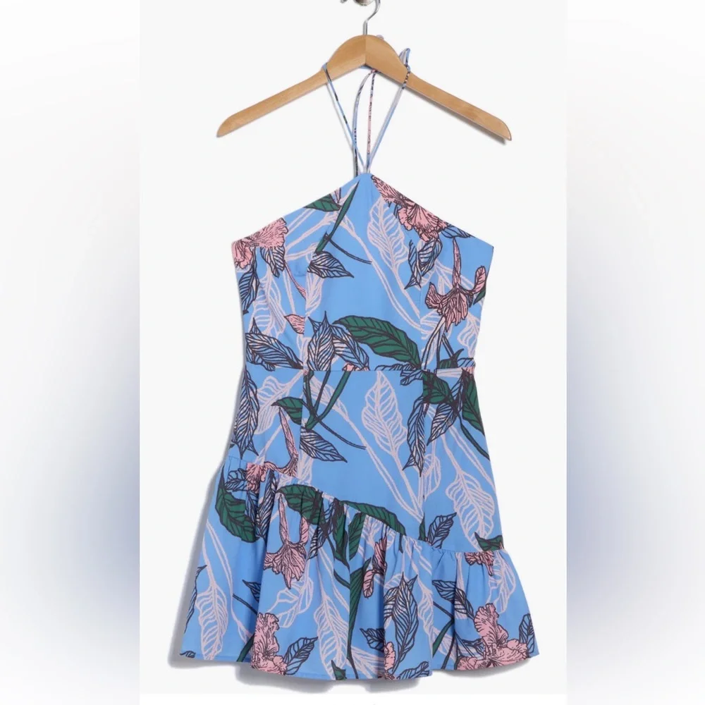 NWT Hutch Anthropologie Peri Inked Iris Halter Style Floral Mini Dress Size XL - Picture 3 of 4